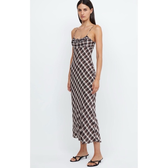 Bec + Bridge silk blend tie midi dress in basket weave check NEW - Picture 3 of 8
